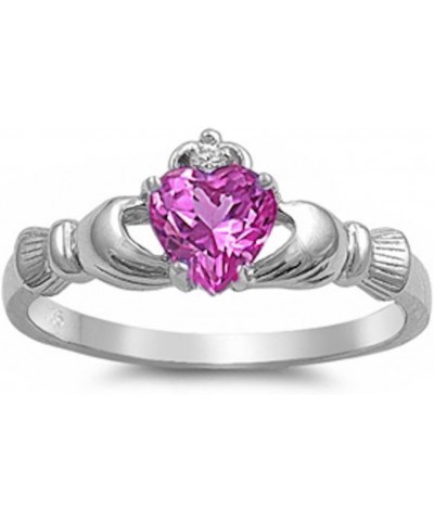 Sterling Silver Irish Claddagh Simulated Gemstone Promise Ring Available Rose Pink Cubic Zirconia $13.19 Rings