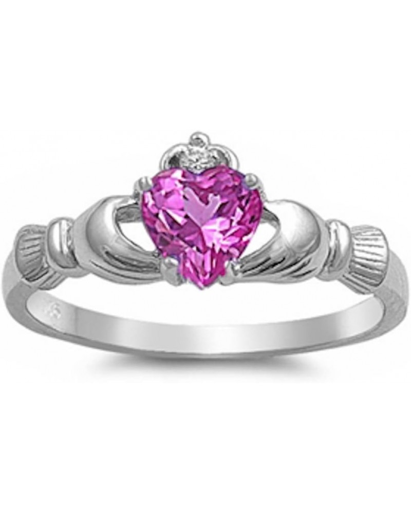 Sterling Silver Irish Claddagh Simulated Gemstone Promise Ring Available Rose Pink Cubic Zirconia $13.19 Rings