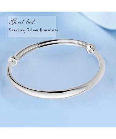 Sterling Silver Bangle Bracelets for Women,Fashion Jewelry Simple Adjustable 925 Silver Cuff Bangles for Women Mom Wife Valen...