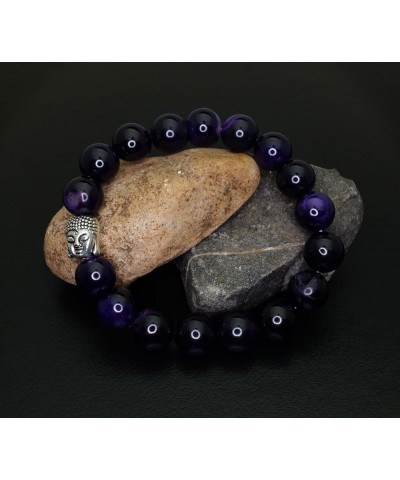 Buddha Energy Natural Stone Stretch Bracelet Purple Agate $8.54 Bracelets