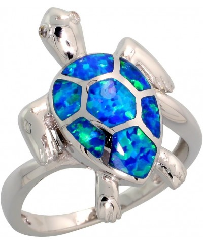 Sterling Silver Blue Synthetic Opal Sea Turtle Ring for Women 7/8 inch Blue Opal $19.46 Rings