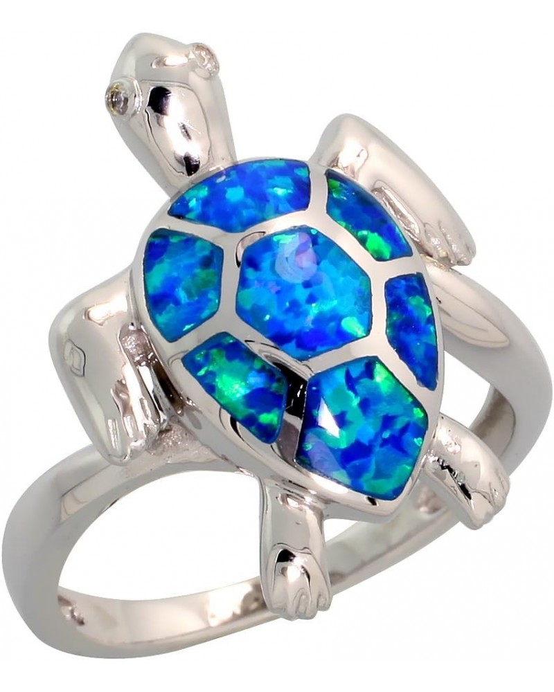 Sterling Silver Blue Synthetic Opal Sea Turtle Ring for Women 7/8 inch Blue Opal $19.46 Rings