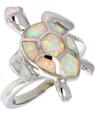 Sterling Silver Blue Synthetic Opal Sea Turtle Ring for Women 7/8 inch Blue Opal $19.46 Rings