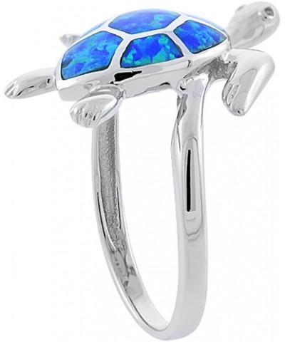 Sterling Silver Blue Synthetic Opal Sea Turtle Ring for Women 7/8 inch Blue Opal $19.46 Rings