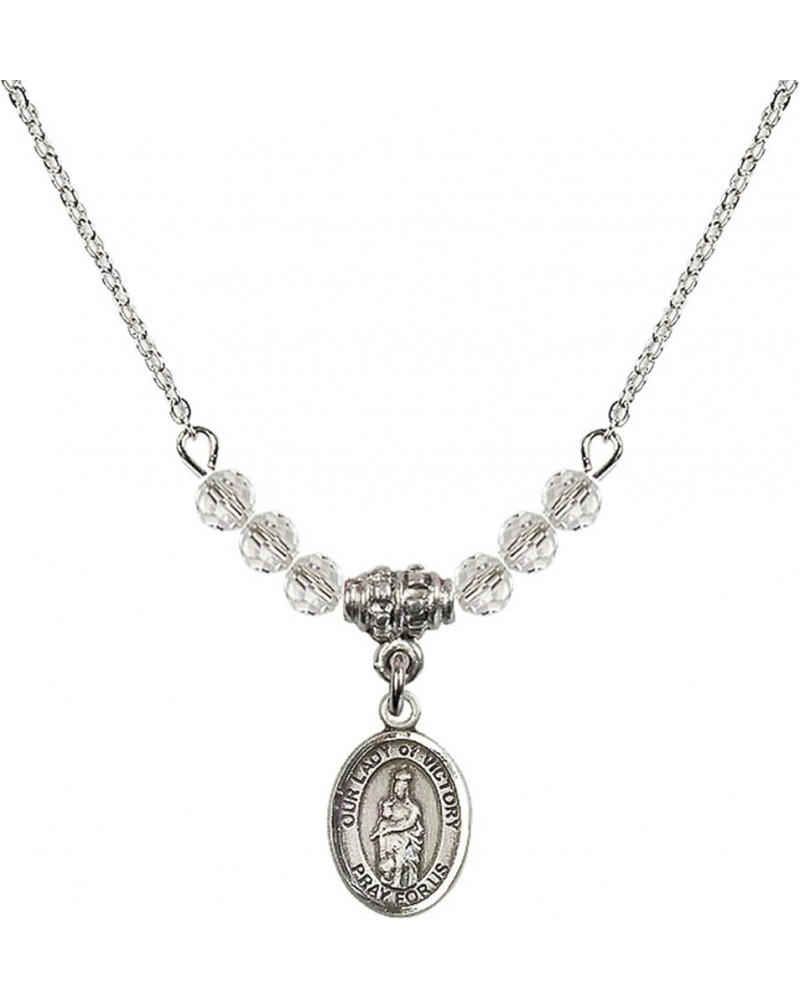 April Birth Month Bead Necklace with Catholic Patron Saint Petite Charm, 18 Inch Our Lady of Victory $32.44 Necklaces