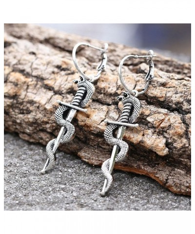 Dagger Earrings Rerto Sword Snake Dangle Earrings Ankh Cross Hook Earrings for Women Exaggeration Gothic Serpent Earrings Jew...