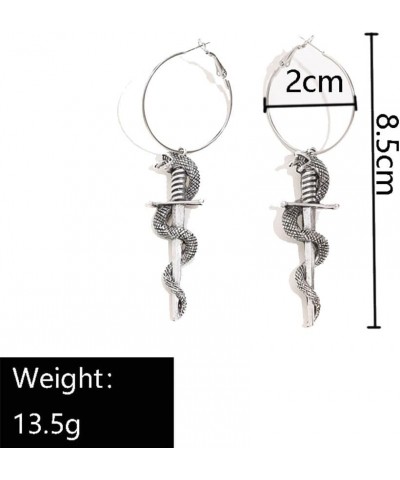 Dagger Earrings Rerto Sword Snake Dangle Earrings Ankh Cross Hook Earrings for Women Exaggeration Gothic Serpent Earrings Jew...