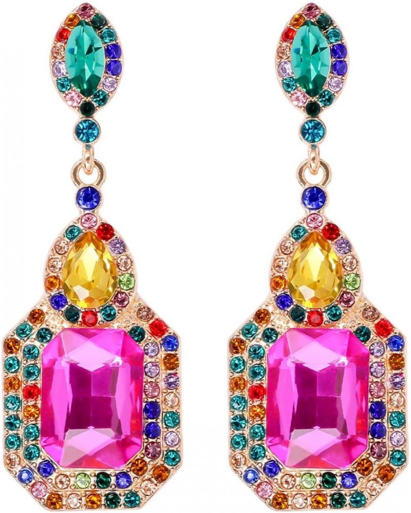 Rhinestone Statement Earrings Big Teardrop Costume Earrings for Women Colorful Crystal Drop Earrings for Girls Wedding Prom D...