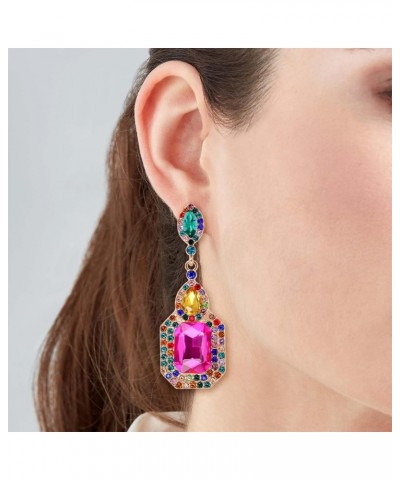 Rhinestone Statement Earrings Big Teardrop Costume Earrings for Women Colorful Crystal Drop Earrings for Girls Wedding Prom D...