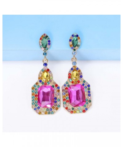 Rhinestone Statement Earrings Big Teardrop Costume Earrings for Women Colorful Crystal Drop Earrings for Girls Wedding Prom D...