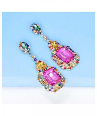 Rhinestone Statement Earrings Big Teardrop Costume Earrings for Women Colorful Crystal Drop Earrings for Girls Wedding Prom D...