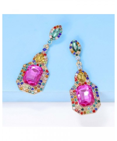 Rhinestone Statement Earrings Big Teardrop Costume Earrings for Women Colorful Crystal Drop Earrings for Girls Wedding Prom D...