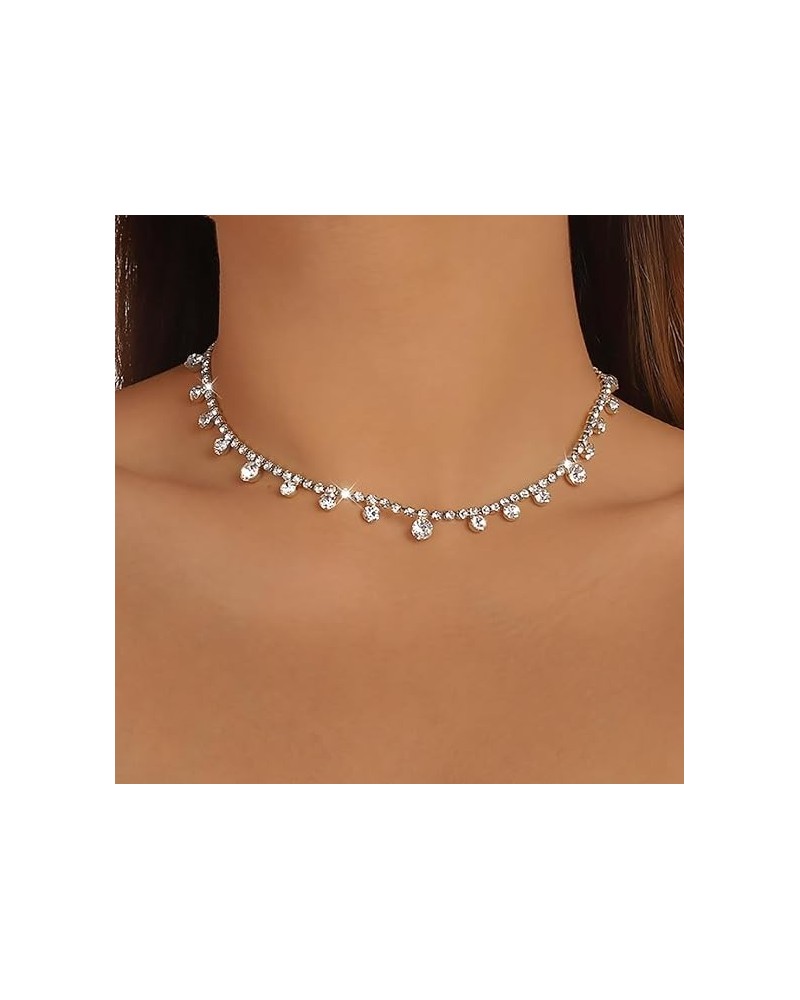 Rhinestone Necklaces Silver Crystal Necklace Sparkly Party Necklace Jewelry for Women Silver $7.62 Necklaces