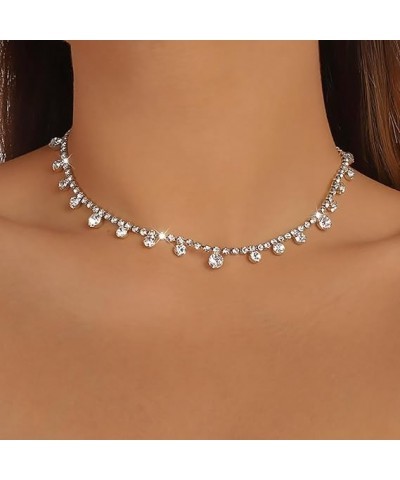 Rhinestone Necklaces Silver Crystal Necklace Sparkly Party Necklace Jewelry for Women Silver $7.62 Necklaces