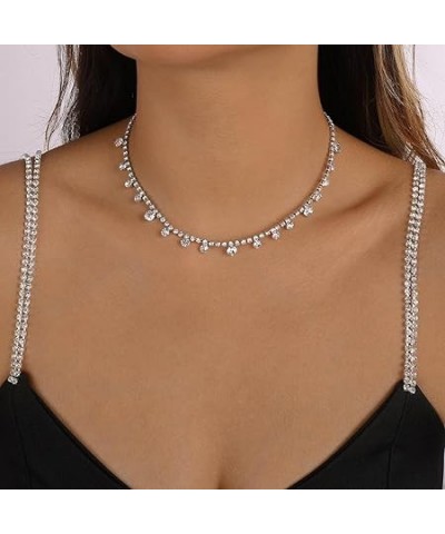 Rhinestone Necklaces Silver Crystal Necklace Sparkly Party Necklace Jewelry for Women Silver $7.62 Necklaces