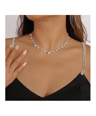 Rhinestone Necklaces Silver Crystal Necklace Sparkly Party Necklace Jewelry for Women Silver $7.62 Necklaces