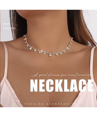 Rhinestone Necklaces Silver Crystal Necklace Sparkly Party Necklace Jewelry for Women Silver $7.62 Necklaces