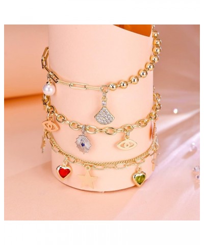 Charm Bracelets for Women 14K Yellow Gold Ankle Bracelet Anklet Evil Eye Star Star Shell Beads Wrist Chain Adjustable 7-11 in...