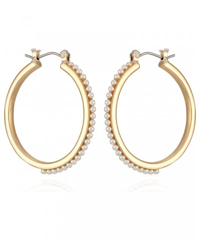 Rose Gold Faux Pearl Hoop Earrings $7.91 Earrings