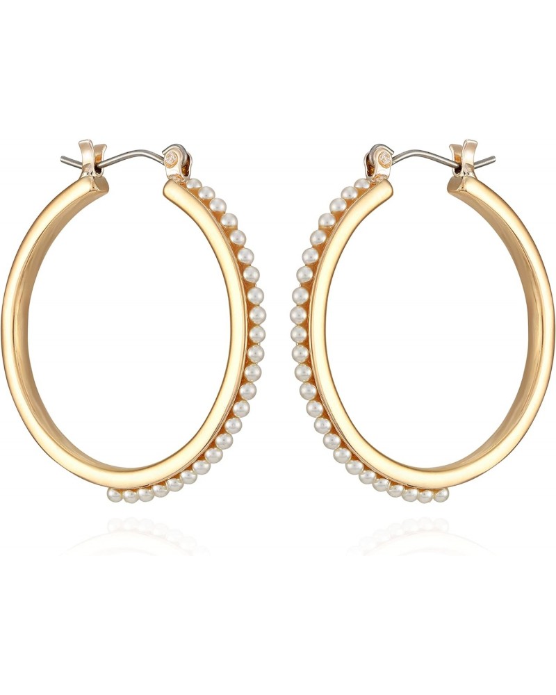 Rose Gold Faux Pearl Hoop Earrings $7.91 Earrings