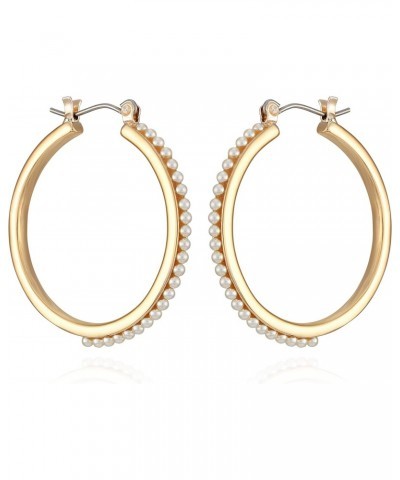 Rose Gold Faux Pearl Hoop Earrings $7.91 Earrings