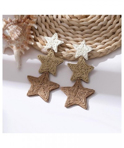 Statement Star Raffia Earrings- Boho Raffia Drop Rattan Dangle Earrings for Women Girls- Trendy Summer Beach Vacation Country...