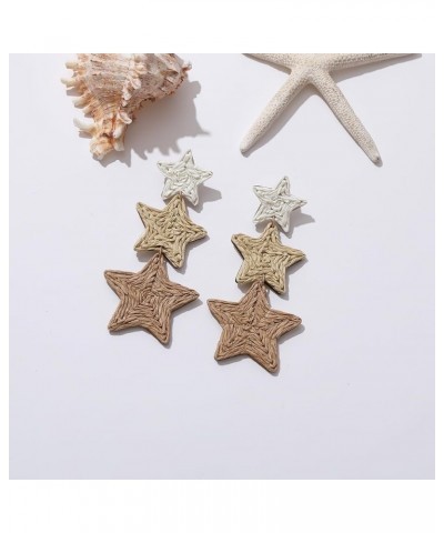 Statement Star Raffia Earrings- Boho Raffia Drop Rattan Dangle Earrings for Women Girls- Trendy Summer Beach Vacation Country...