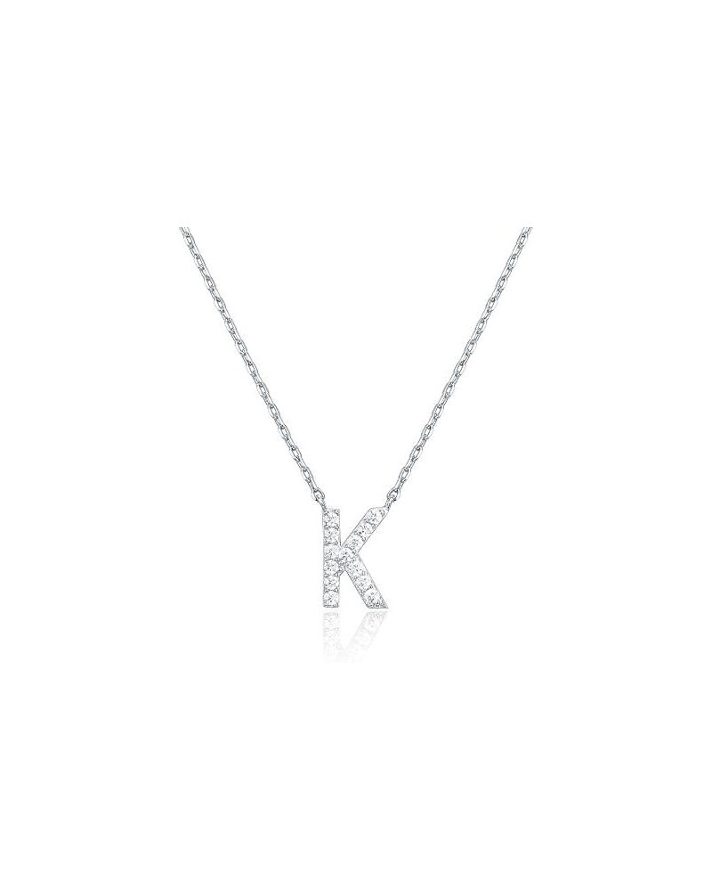 14K White Gold Plated Cubic Zirconia Initial Necklace | Letter Dainty Necklaces for Women K White Gold $10.04 Necklaces