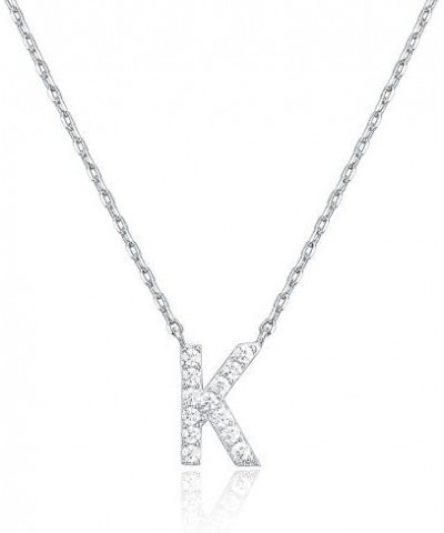 14K White Gold Plated Cubic Zirconia Initial Necklace | Letter Dainty Necklaces for Women K White Gold $10.04 Necklaces