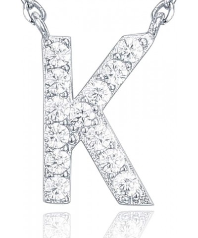 14K White Gold Plated Cubic Zirconia Initial Necklace | Letter Dainty Necklaces for Women K White Gold $10.04 Necklaces