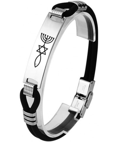 Jewish Christian Gifts Stainless Steel Layered Silicone Messianic Seal Bracelet Seal of Jerusalem Star of David & Menorah & I...