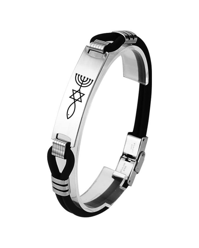 Jewish Christian Gifts Stainless Steel Layered Silicone Messianic Seal Bracelet Seal of Jerusalem Star of David & Menorah & I...