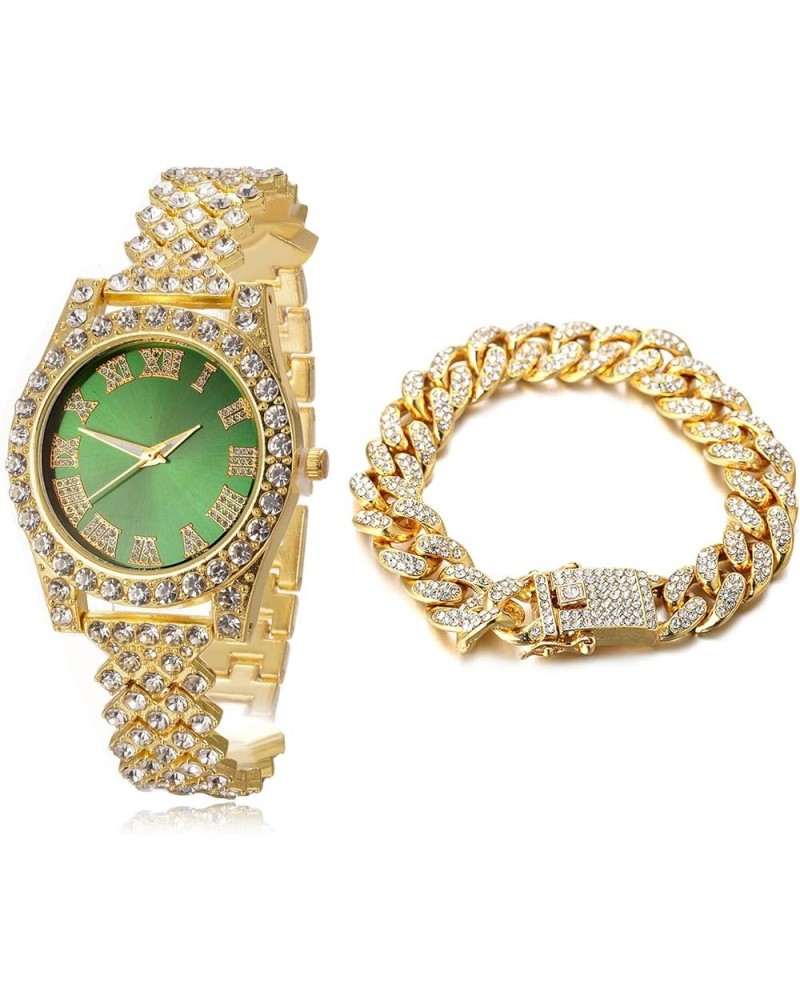 Diamonds Gold Watch Iced Out,Women's 18K Real Gold/Platinum White Gold Plated 36MM Width Green/Blue/Red Dial Quartz Wristband...