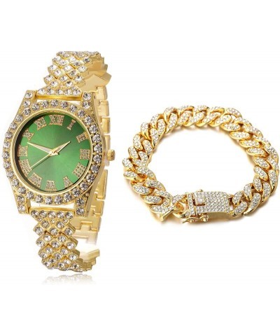 Diamonds Gold Watch Iced Out,Women's 18K Real Gold/Platinum White Gold Plated 36MM Width Green/Blue/Red Dial Quartz Wristband...