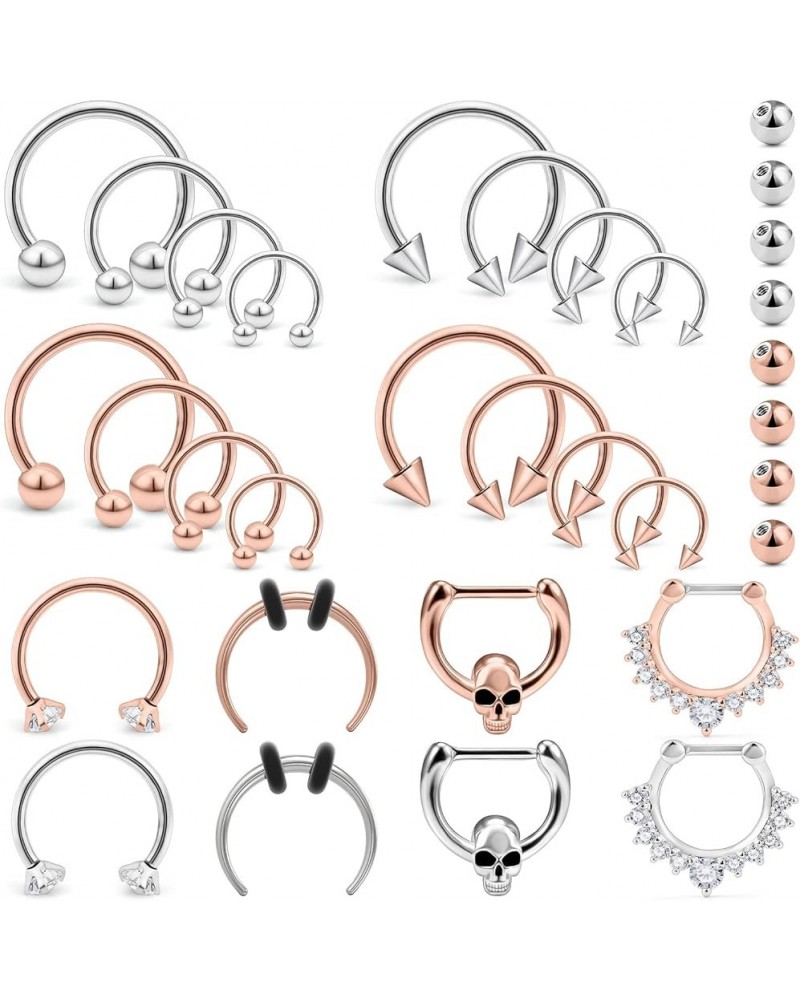 16G Septum Nose Rings Stainless Steel Variety of Sizes Horseshoe Rings Hinged Seamless Nose Hoop Ring Eyebrow Tragus Lip Ring...