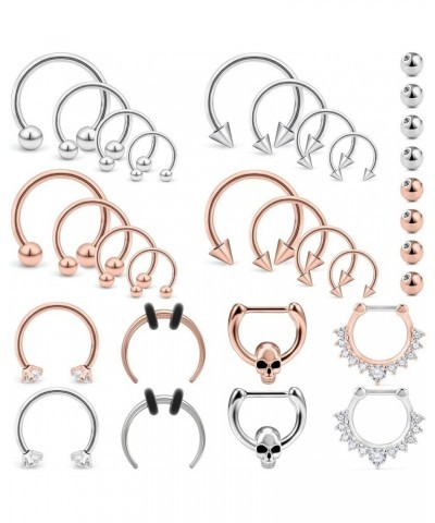 16G Septum Nose Rings Stainless Steel Variety of Sizes Horseshoe Rings Hinged Seamless Nose Hoop Ring Eyebrow Tragus Lip Ring...