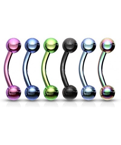 Set of Six (6) 16G Titanium Plated Stainless Steel Assorted Colors Ball End Curved Eyebrow Rings Length: 10mm (3/8") $9.35 Bo...