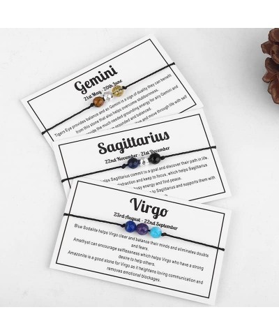 12 Constellation Zodiac Crystal Natural Stone Horoscope Stretch Bracelets Healing Gemstone Adjustable Braid Cord String Rope ...