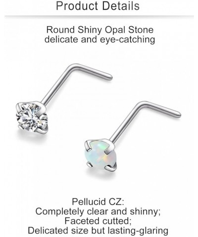 22G 20G 18G Titanium Nose Rings Hypoallergenic L Shaped Nose Rings Studs for Women Men CZ Opal Heart Square Nose Rings Pierci...