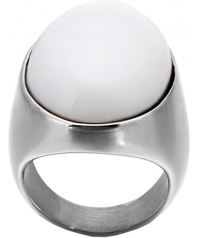 Men's Women's Stainless Steel Gemstone Ring Multi Colors Big-Silver Milky White $8.47 Rings