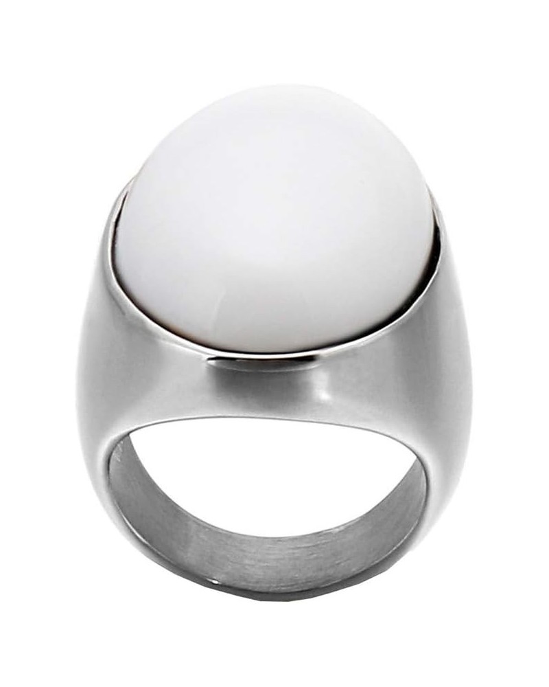 Men's Women's Stainless Steel Gemstone Ring Multi Colors Big-Silver Milky White $8.47 Rings