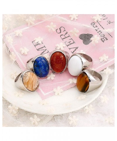 Men's Women's Stainless Steel Gemstone Ring Multi Colors Big-Silver Milky White $8.47 Rings