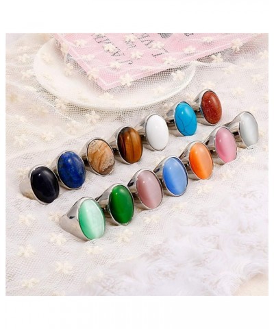 Men's Women's Stainless Steel Gemstone Ring Multi Colors Big-Silver Milky White $8.47 Rings