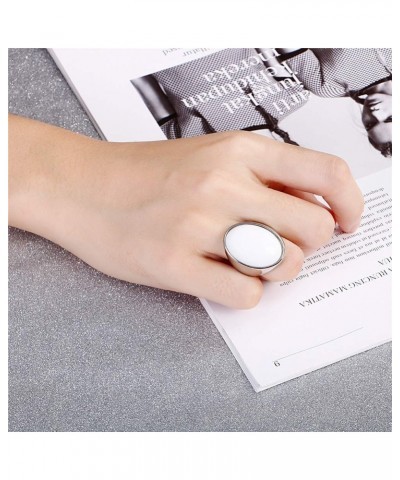 Men's Women's Stainless Steel Gemstone Ring Multi Colors Big-Silver Milky White $8.47 Rings