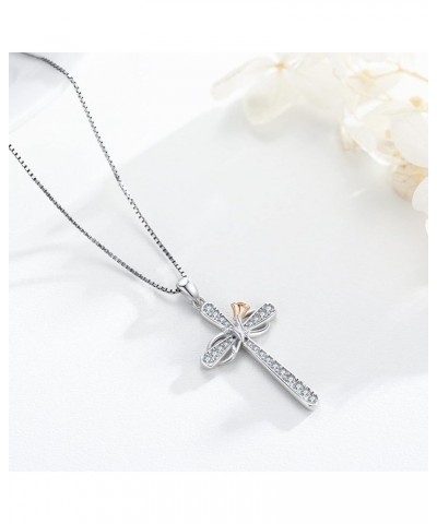 Cross Necklace for Women Sterling Silver Birthstone Pendant Necklace Rose Flower Infinity Cross Necklace Christian Religious ...