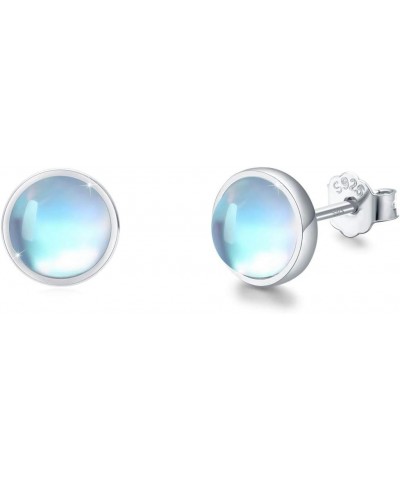 Earrings for Sensitive Ears Synthetic Moonstone Earrings Round Earrings Sterling Silver Stud Earrings for Women A-Silver 4.0 ...