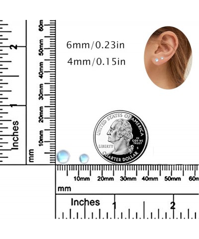 Earrings for Sensitive Ears Synthetic Moonstone Earrings Round Earrings Sterling Silver Stud Earrings for Women A-Silver 4.0 ...