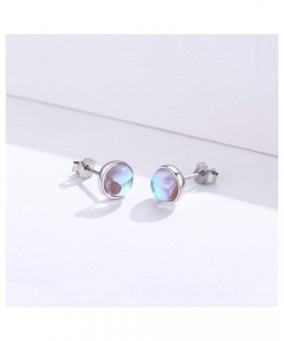 Earrings for Sensitive Ears Synthetic Moonstone Earrings Round Earrings Sterling Silver Stud Earrings for Women A-Silver 4.0 ...