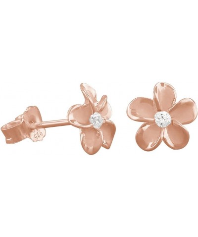 Plumeria Womens Stud Earrings – Hawaiian Flower Stud Earrings for Women – Sterling Silver Flower Earrings with CZ Stone – Ste...