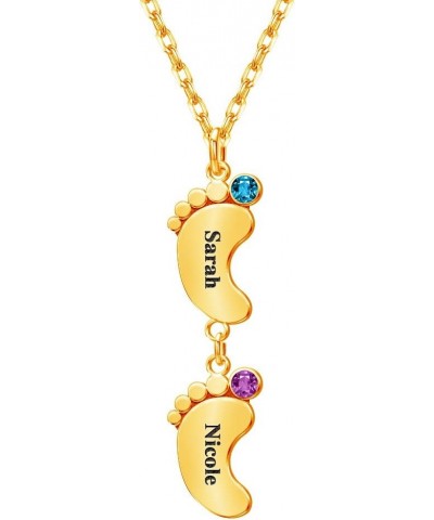 Personalized Mothers Necklace with 1/2/3/4/5 Child Name Engraved Baby Feet Pendant Necklace with Birthstones Customized Name ...